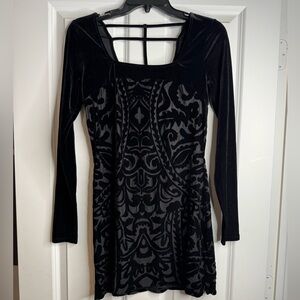 Free People - Boogie Night Black Velvet Mini Dress - Size: S